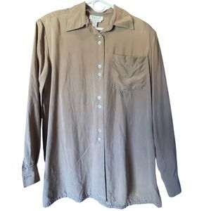 Tess Silk Button Down Top Blouse Long Sleeve Collared Shirt Womens L Flowy